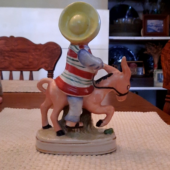 Rare Vintage Mexican Man on Donkey Gold Trimmed Base Marked Tajiya Made in Japan - Picture 2 of 4